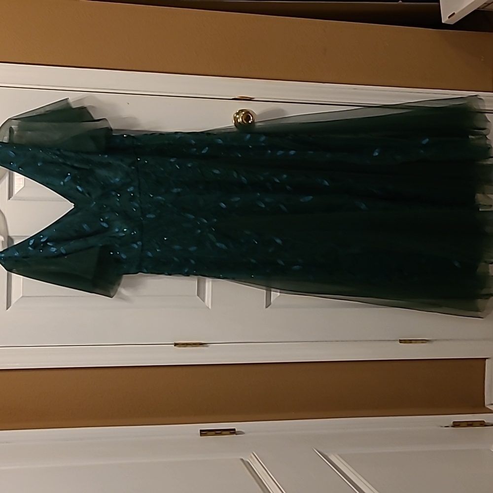 Forest green sequin and tulle gown